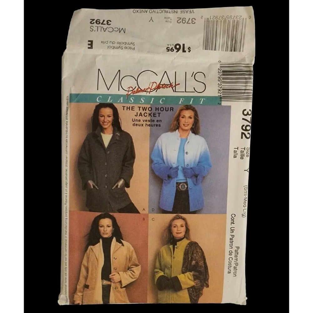 Women's Jackets Sewing Pattern Unlined McCall's 3792 Sizes Small-Large